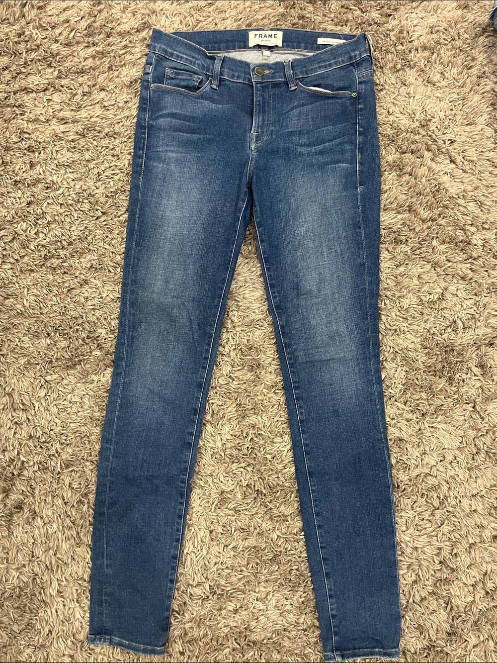 Frame Denim Skinny Jeans in Medium Wash Blue
